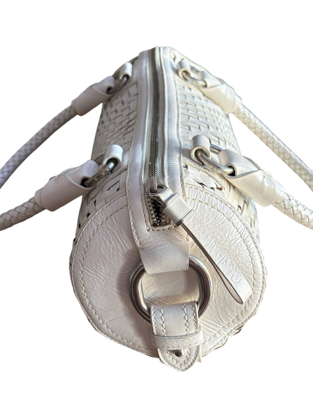 Cole Haan Woven White Leather East-West Satchel Double Braided Handles, 14 in. - Picture 3 of 10
